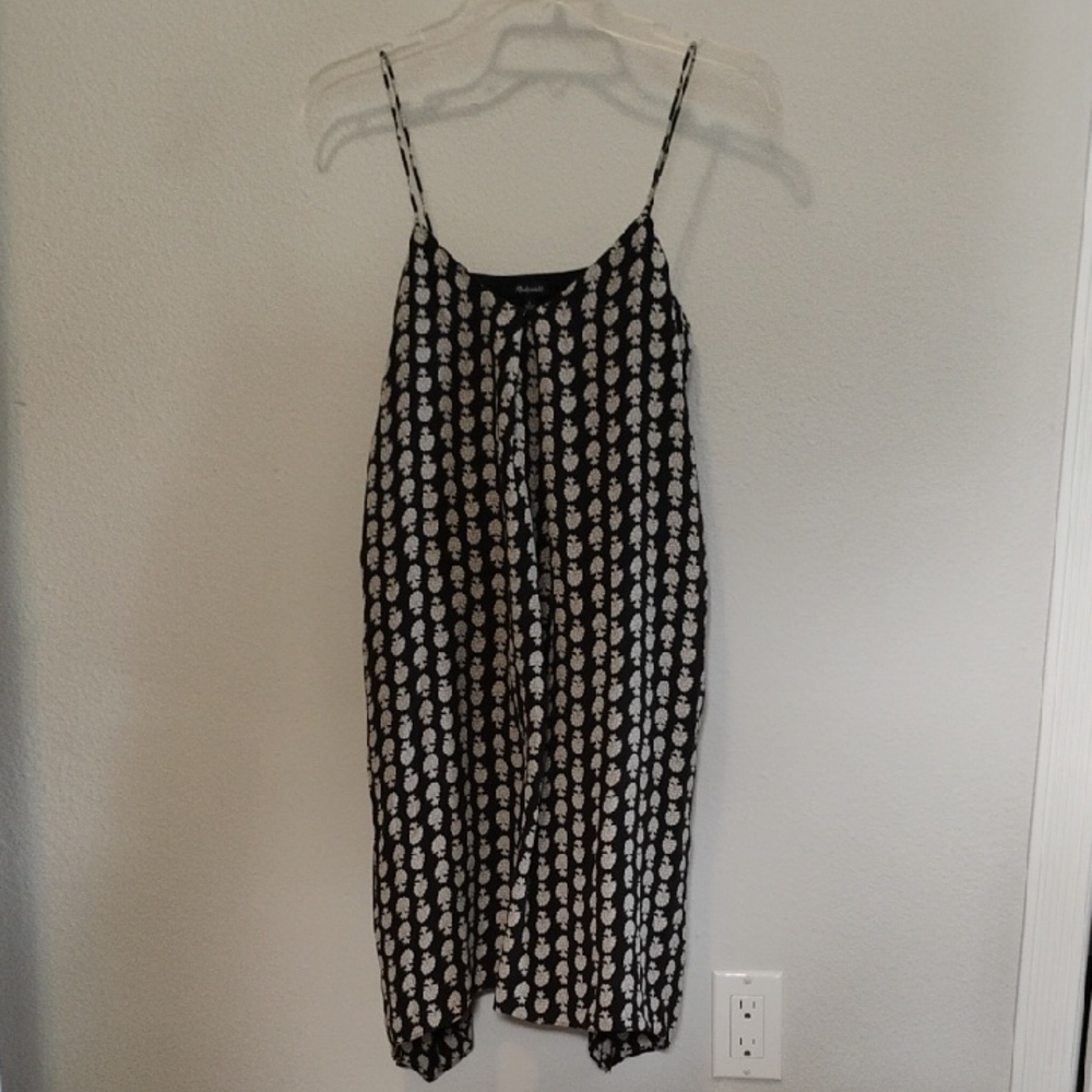 Madewell Black and Cream Floral Dress 100% silk